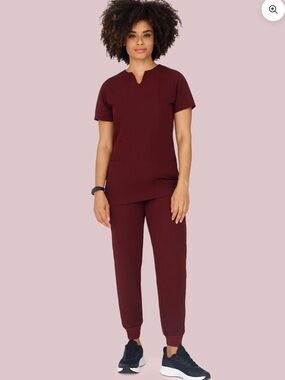 Mandala Women's Burgundy Split-Neck Scrub Set